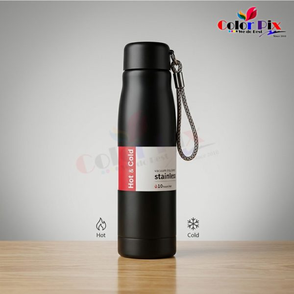 Premium Black Vacuum Hot & Cold Bottle – 500ml | Custom Name & Logo Marking